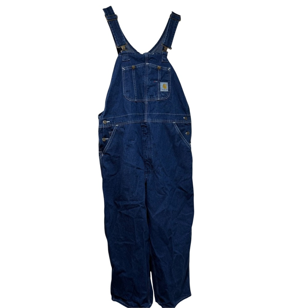 Carhartt Mens Denim Bib Overalls Dark Wash Workwear 40X30 #NC